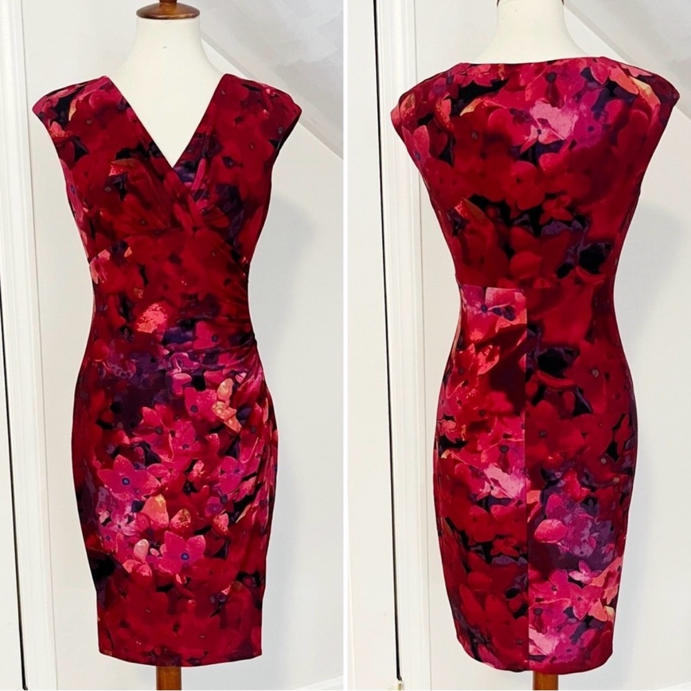 Ralph Lauren Red and Pink Floral Midi Dress